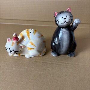 New‎ Creative Salt &Pepper Shaker Set Ceramic Orange Tabby Black Kitty Figurine